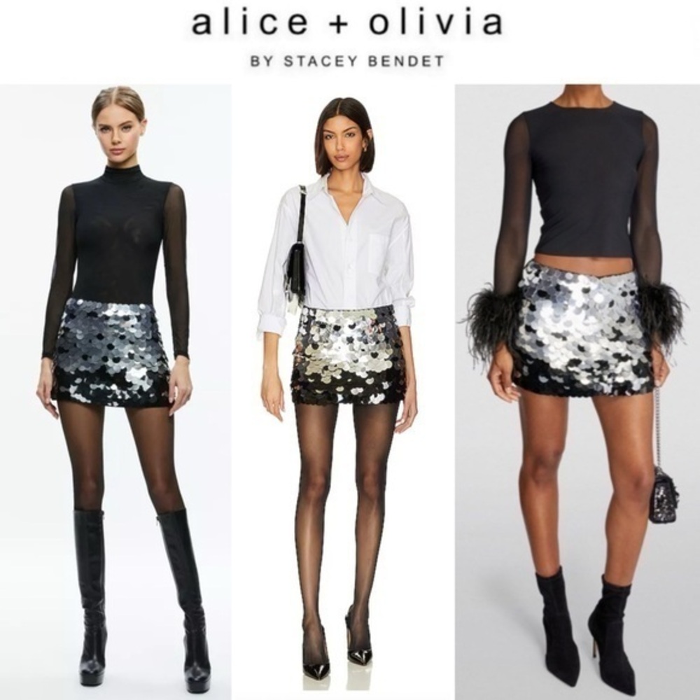 Alice + Olivia Rubi Embell Low Rise Micro Skirt in Black Gray sz 6 NWT 495$